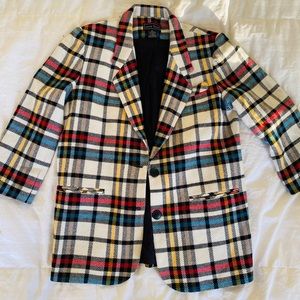 Laura Scott multi-color plaid wool blazer.